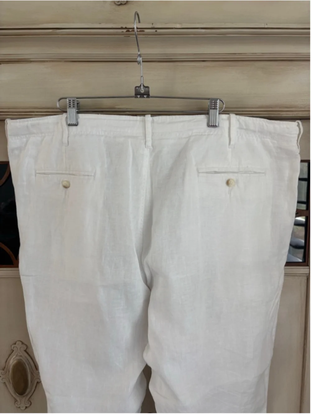 EUC Perry Ellis Mens 100% Linen Bright White Cuffed 40x30 Pants